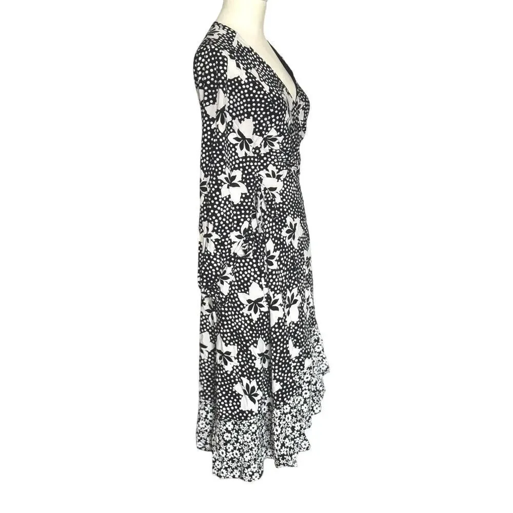 Anthropologie Porridge Amity Wrap Dress Size XS Black and White Floral